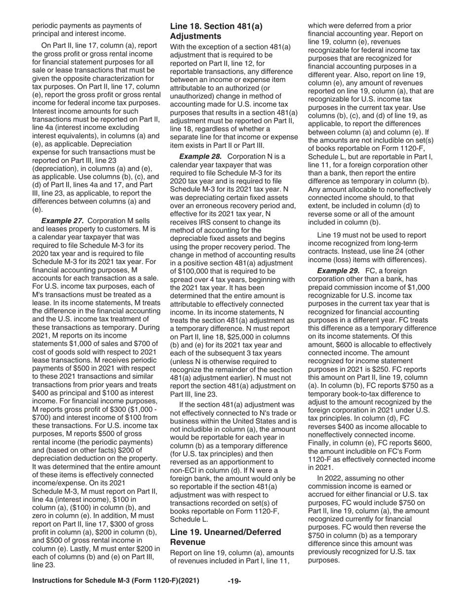 Instructions for IRS Form 1120-F Schedule M-3 Net Income (Loss) Reconciliation for Foreign Corporations With Reportable Assets of $10 Million or More, Page 19