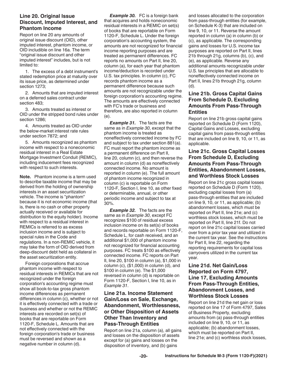 Instructions for IRS Form 1120-F Schedule M-3 Net Income (Loss) Reconciliation for Foreign Corporations With Reportable Assets of $10 Million or More, Page 20
