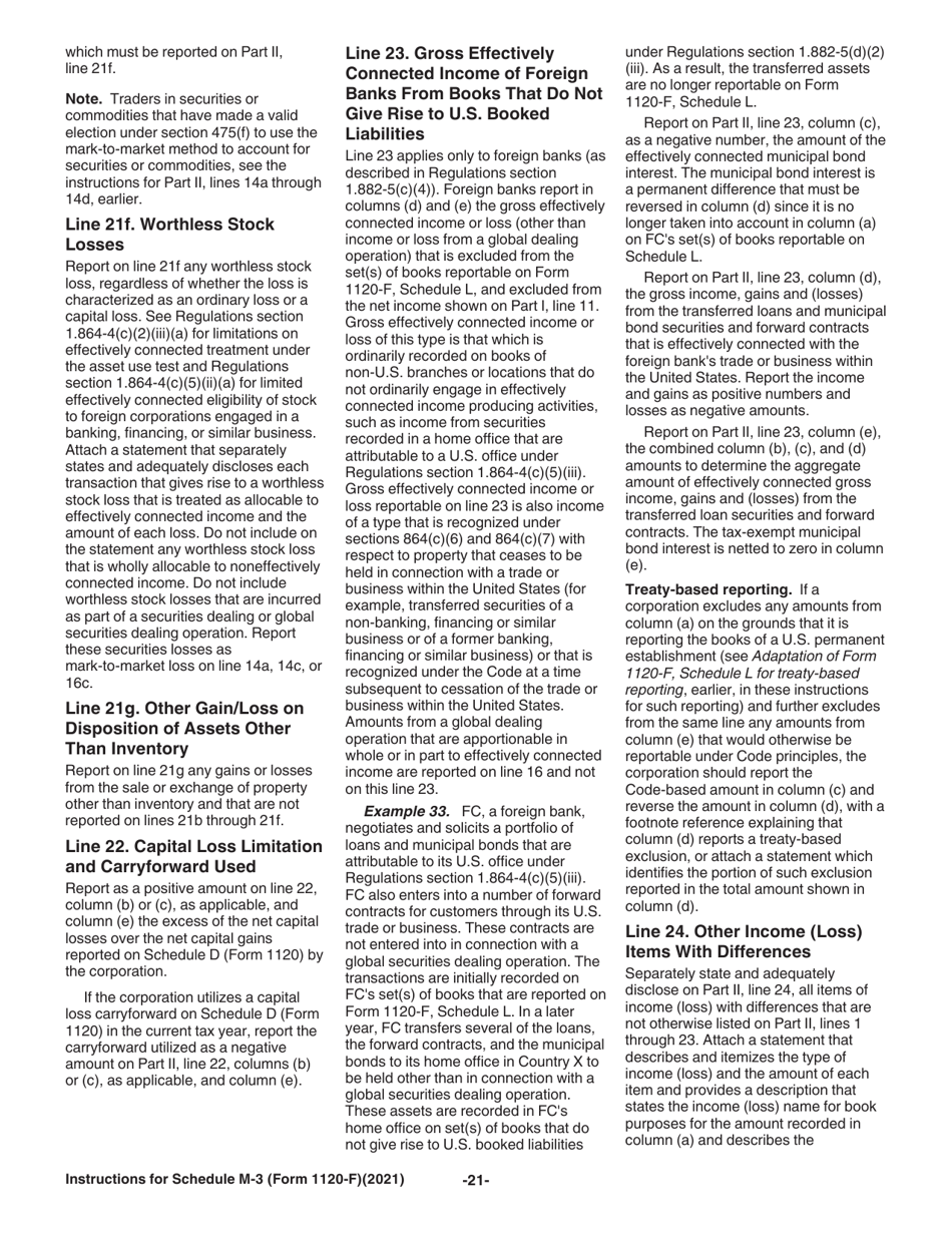Instructions for IRS Form 1120-F Schedule M-3 Net Income (Loss) Reconciliation for Foreign Corporations With Reportable Assets of $10 Million or More, Page 21
