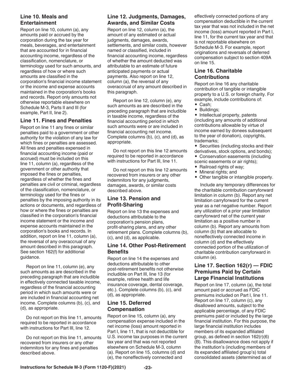 Instructions for IRS Form 1120-F Schedule M-3 Net Income (Loss) Reconciliation for Foreign Corporations With Reportable Assets of $10 Million or More, Page 23