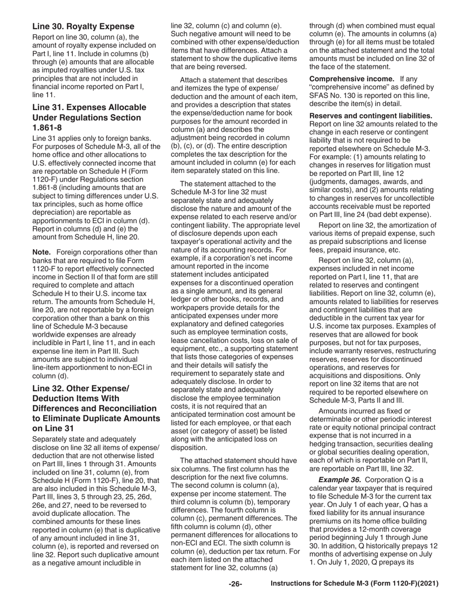 Instructions for IRS Form 1120-F Schedule M-3 Net Income (Loss) Reconciliation for Foreign Corporations With Reportable Assets of $10 Million or More, Page 26