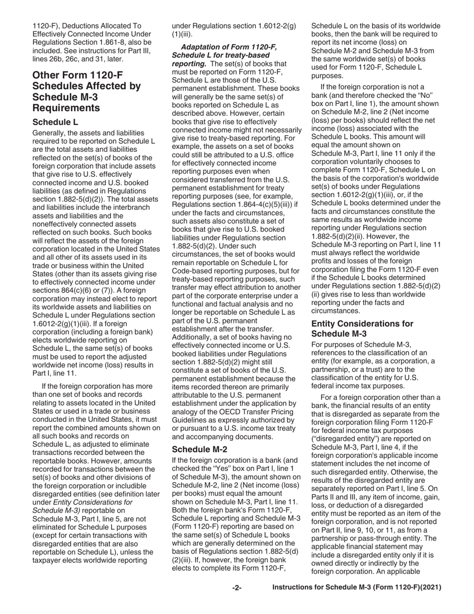 Instructions for IRS Form 1120-F Schedule M-3 Net Income (Loss) Reconciliation for Foreign Corporations With Reportable Assets of $10 Million or More, Page 2