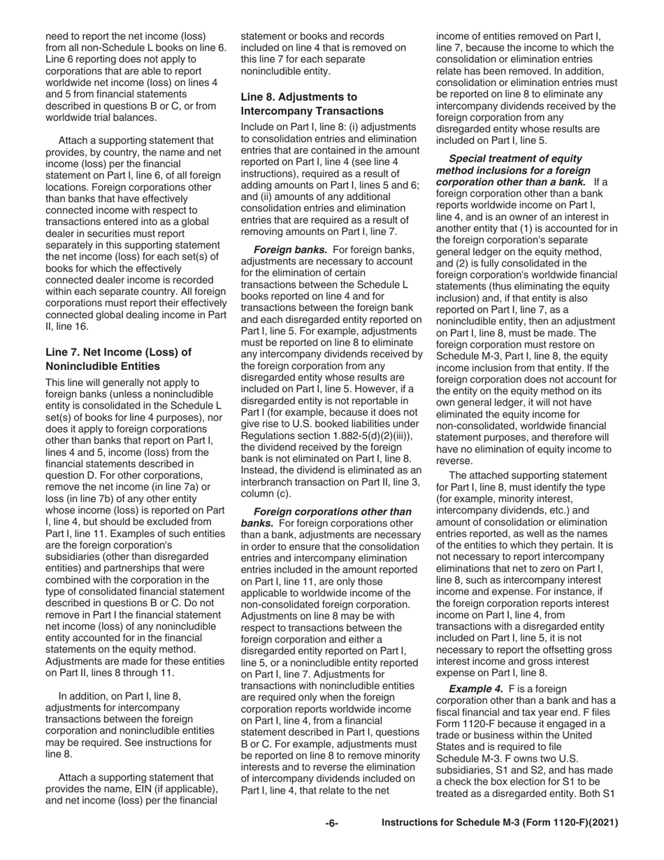 Instructions for IRS Form 1120-F Schedule M-3 Net Income (Loss) Reconciliation for Foreign Corporations With Reportable Assets of $10 Million or More, Page 6