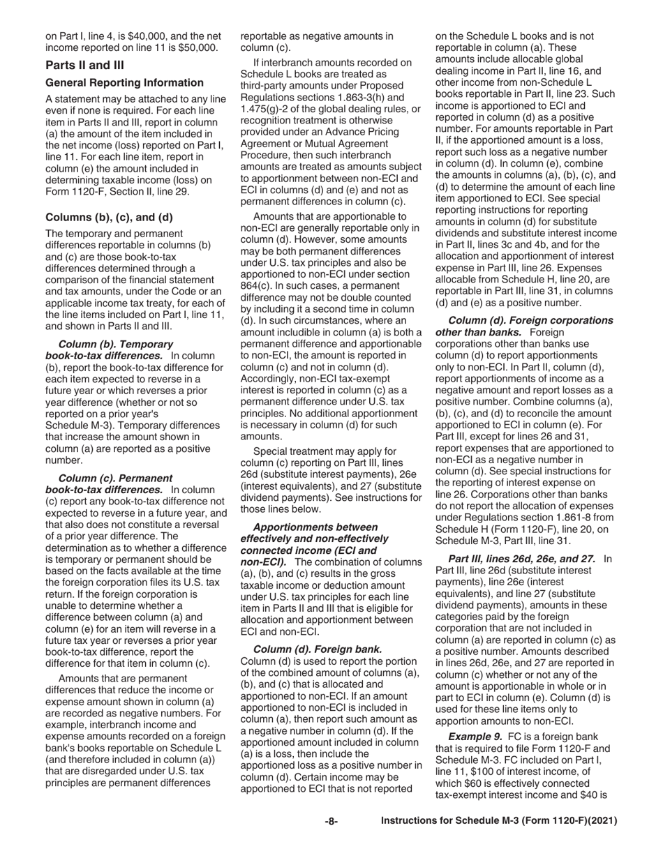 Instructions for IRS Form 1120-F Schedule M-3 Net Income (Loss) Reconciliation for Foreign Corporations With Reportable Assets of $10 Million or More, Page 8