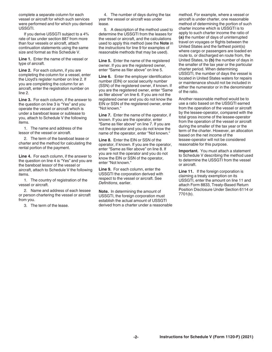 Instructions for IRS Form 1120-F Schedule V List of Vessels or Aircraft, Operators, and Owners, Page 2