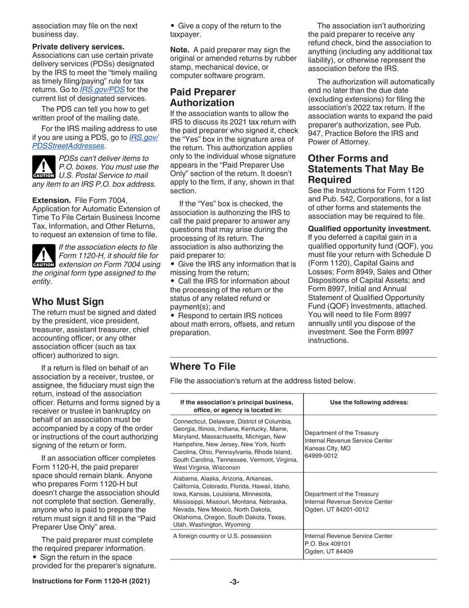 Instructions for IRS Form 1120-H U.S. Income Tax Return for Homeowners Associations, Page 3