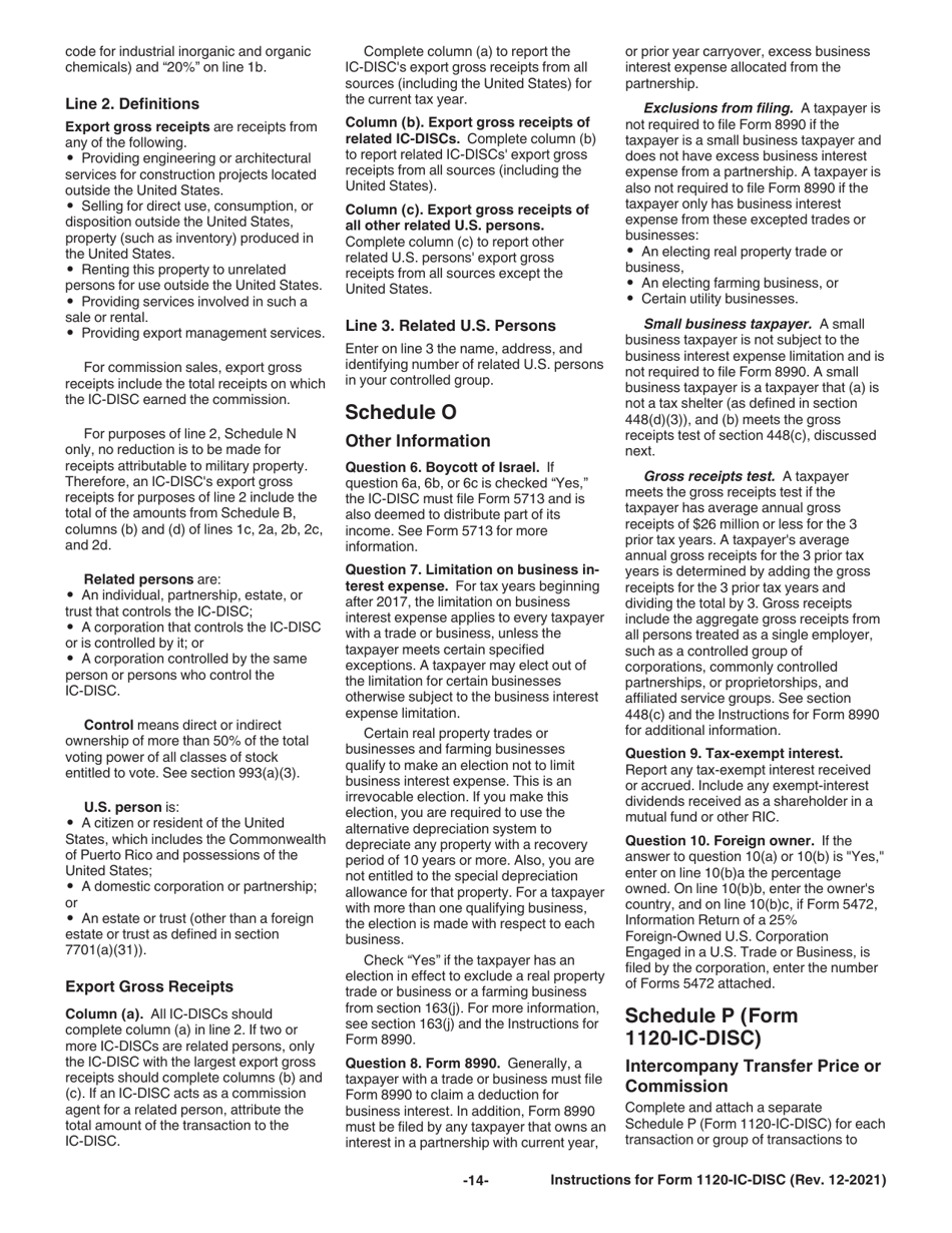Instructions for IRS Form 1120-IC-DISC Interest Charge Domestic International Sales Corporation Return, Page 14