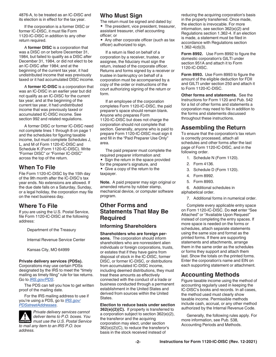 Instructions for IRS Form 1120-IC-DISC Interest Charge Domestic International Sales Corporation Return, Page 2