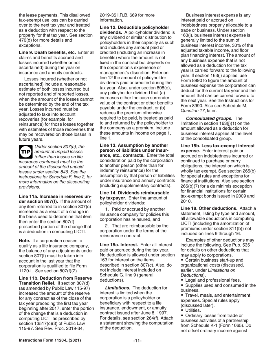 Instructions for IRS Form 1120-L U.S. Life Insurance Company Income Tax Return, Page 11