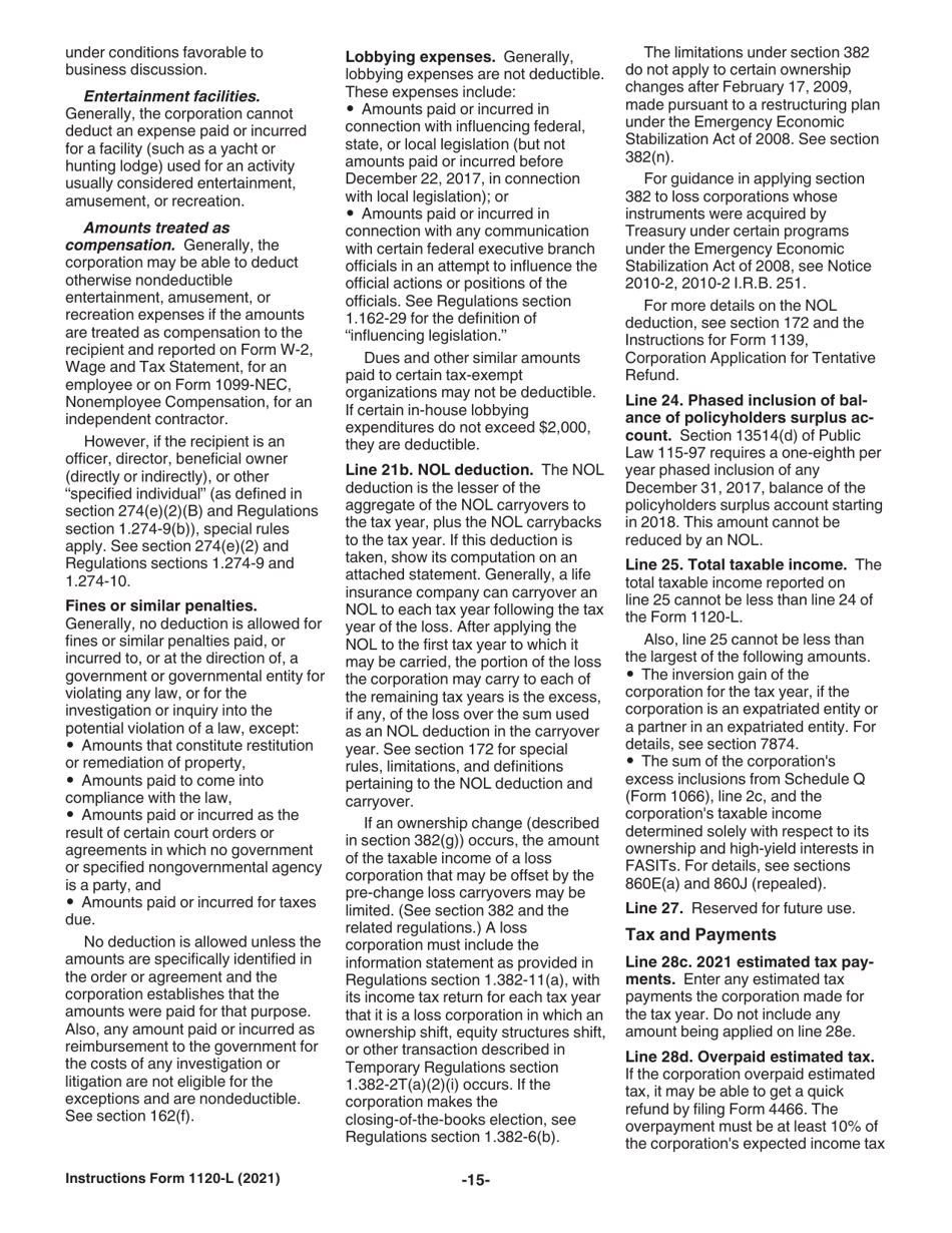 Instructions for IRS Form 1120-L U.S. Life Insurance Company Income Tax Return, Page 15