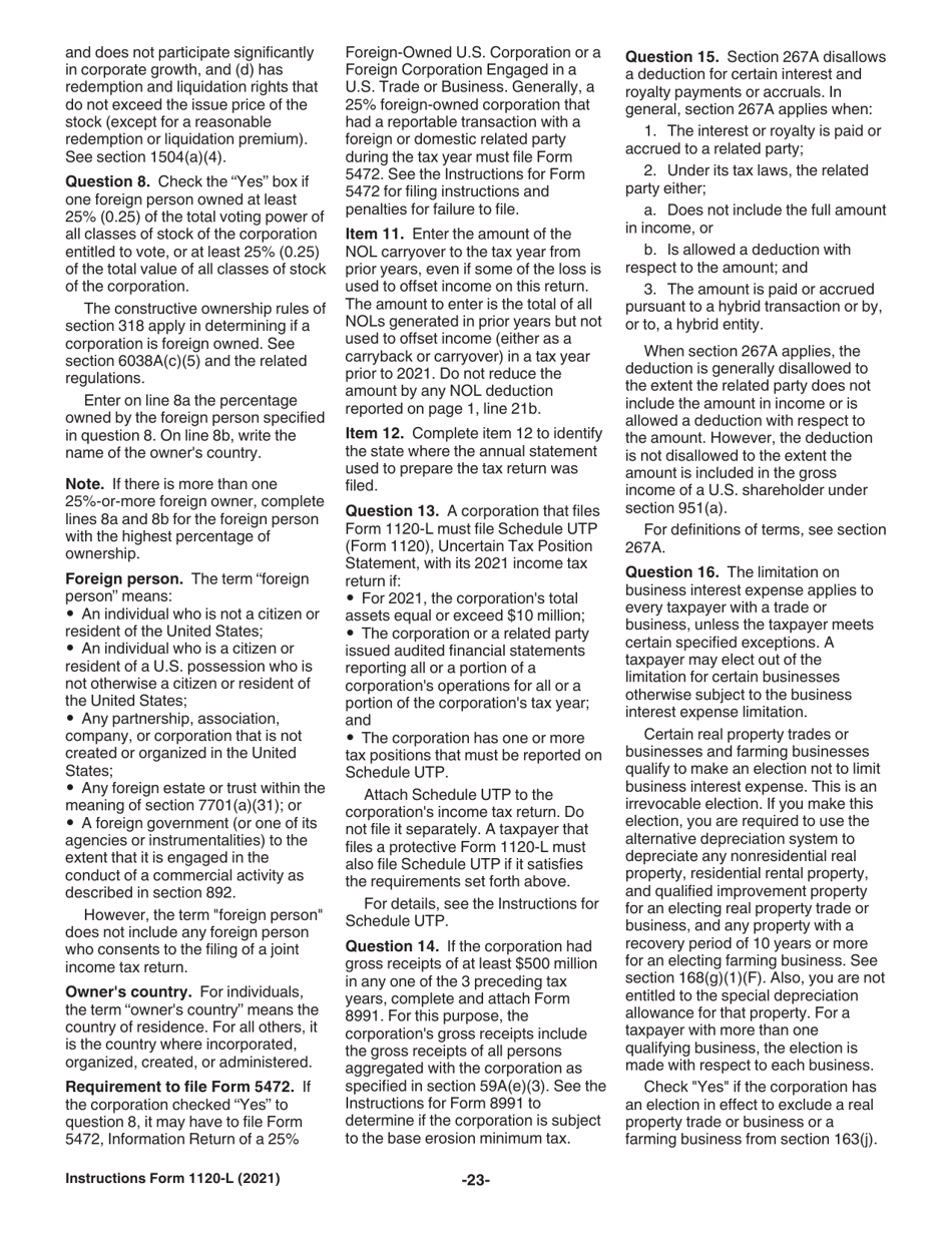 Instructions for IRS Form 1120-L U.S. Life Insurance Company Income Tax Return, Page 23