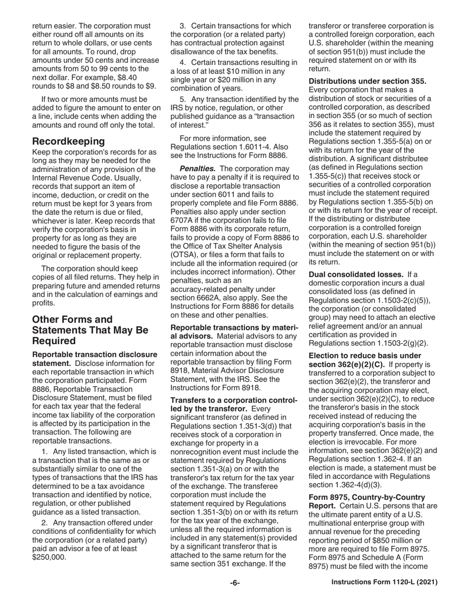 Instructions for IRS Form 1120-L U.S. Life Insurance Company Income Tax Return, Page 6