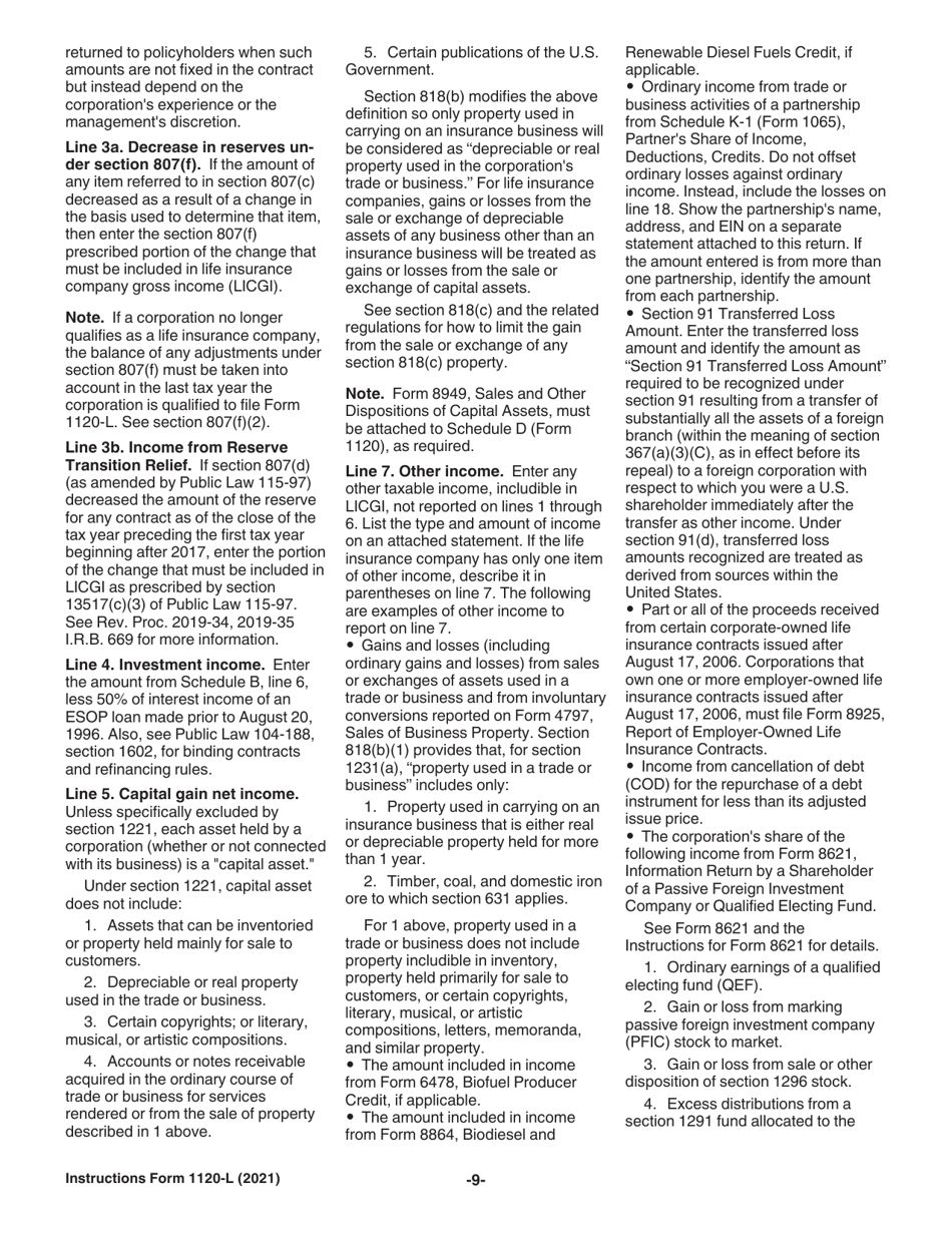 Instructions for IRS Form 1120-L U.S. Life Insurance Company Income Tax Return, Page 9