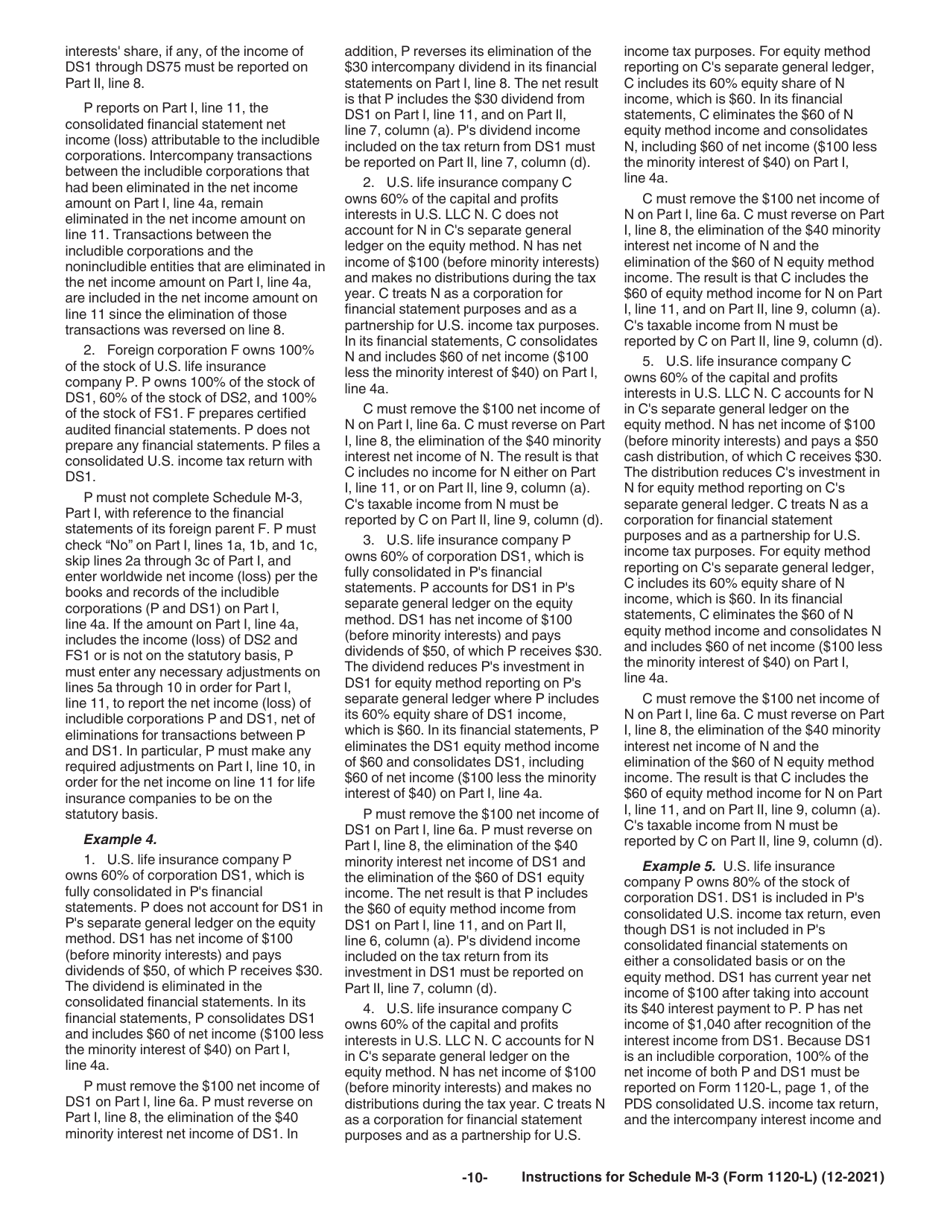 Instructions for IRS Form 1120-L Schedule M-3 Net Income (Loss) Reconciliation for U.S. Life Insurance Companies With Total Assets of $10 Million or More, Page 10