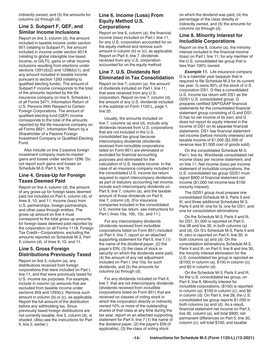 Instructions for IRS Form 1120-L Schedule M-3 Net Income (Loss) Reconciliation for U.S. Life Insurance Companies With Total Assets of $10 Million or More, Page 14