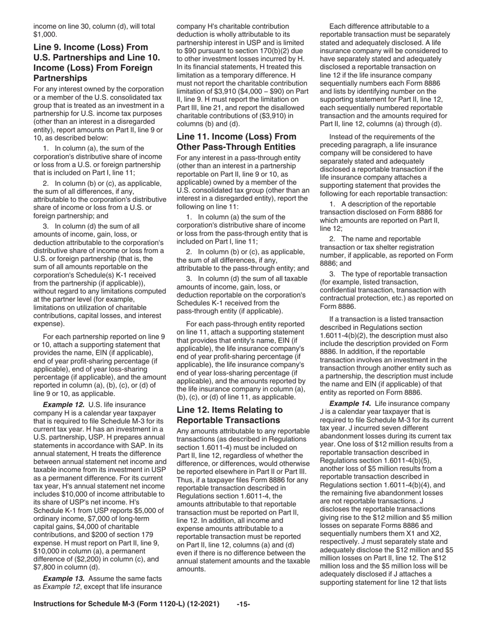 Instructions for IRS Form 1120-L Schedule M-3 Net Income (Loss) Reconciliation for U.S. Life Insurance Companies With Total Assets of $10 Million or More, Page 15