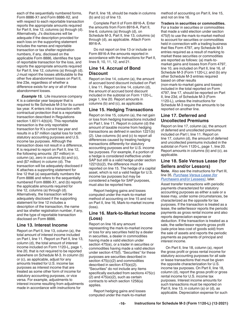 Instructions for IRS Form 1120-L Schedule M-3 Net Income (Loss) Reconciliation for U.S. Life Insurance Companies With Total Assets of $10 Million or More, Page 16
