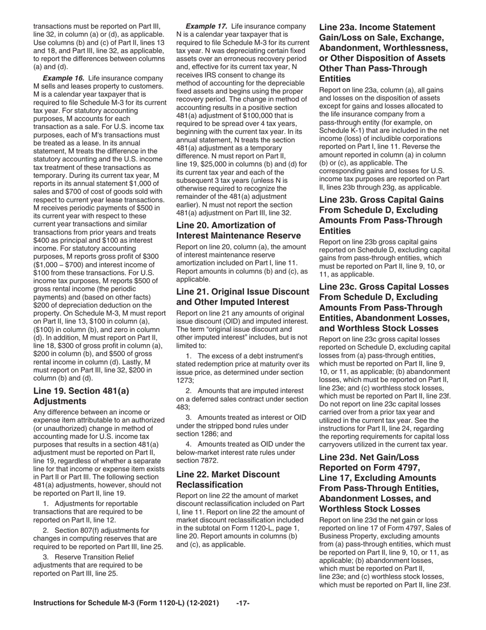 Instructions for IRS Form 1120-L Schedule M-3 Net Income (Loss) Reconciliation for U.S. Life Insurance Companies With Total Assets of $10 Million or More, Page 17