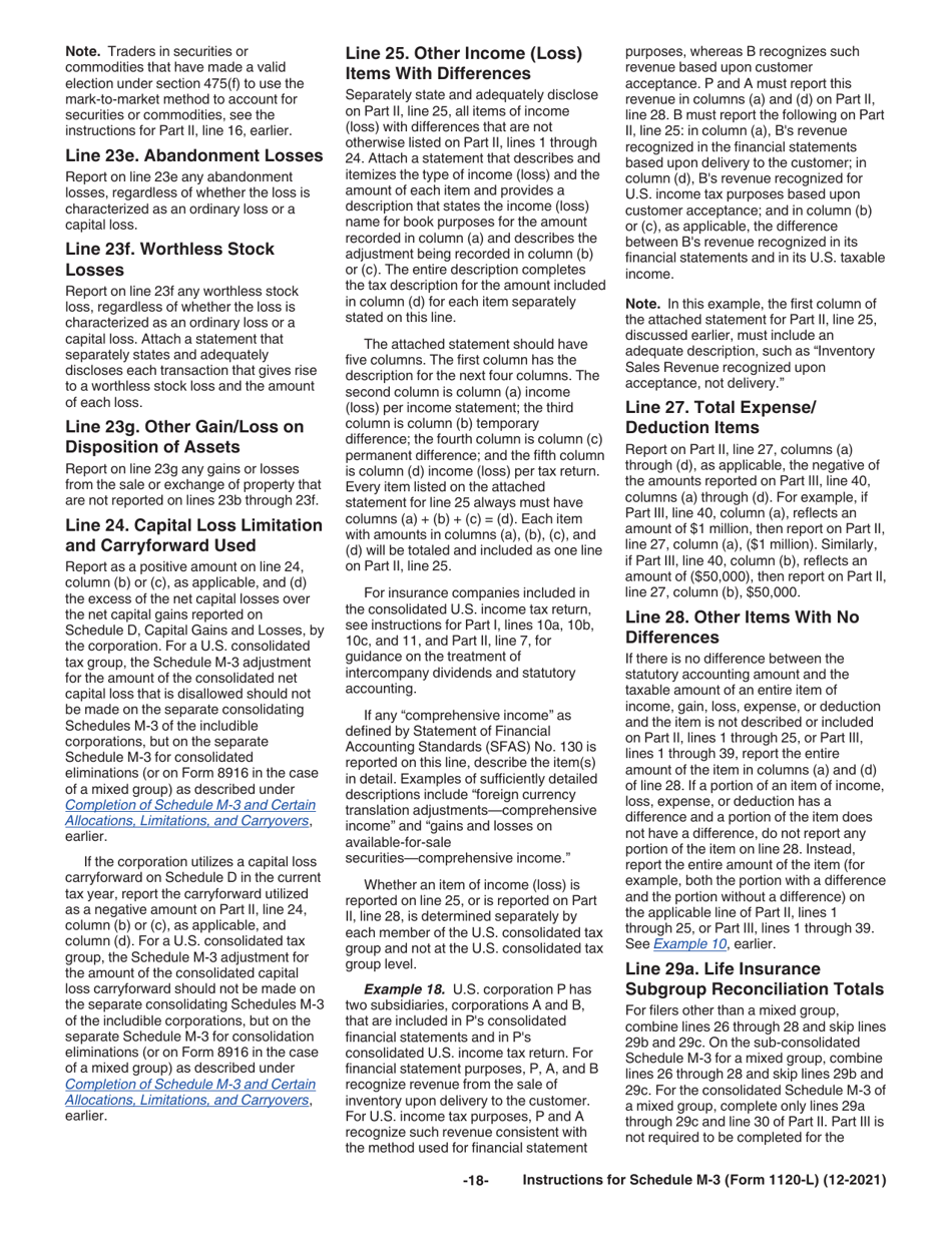 Instructions for IRS Form 1120-L Schedule M-3 Net Income (Loss) Reconciliation for U.S. Life Insurance Companies With Total Assets of $10 Million or More, Page 18