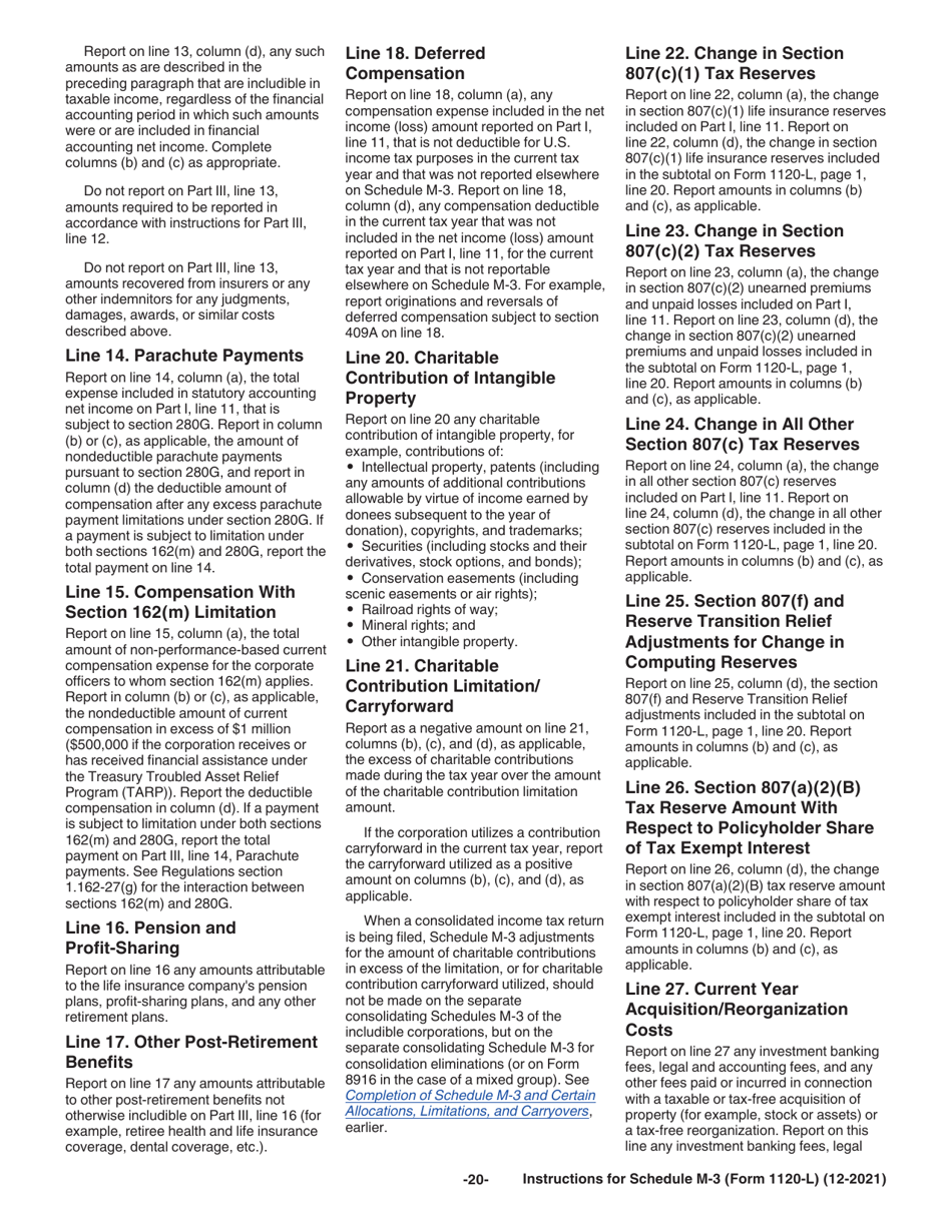 Instructions for IRS Form 1120-L Schedule M-3 Net Income (Loss) Reconciliation for U.S. Life Insurance Companies With Total Assets of $10 Million or More, Page 20