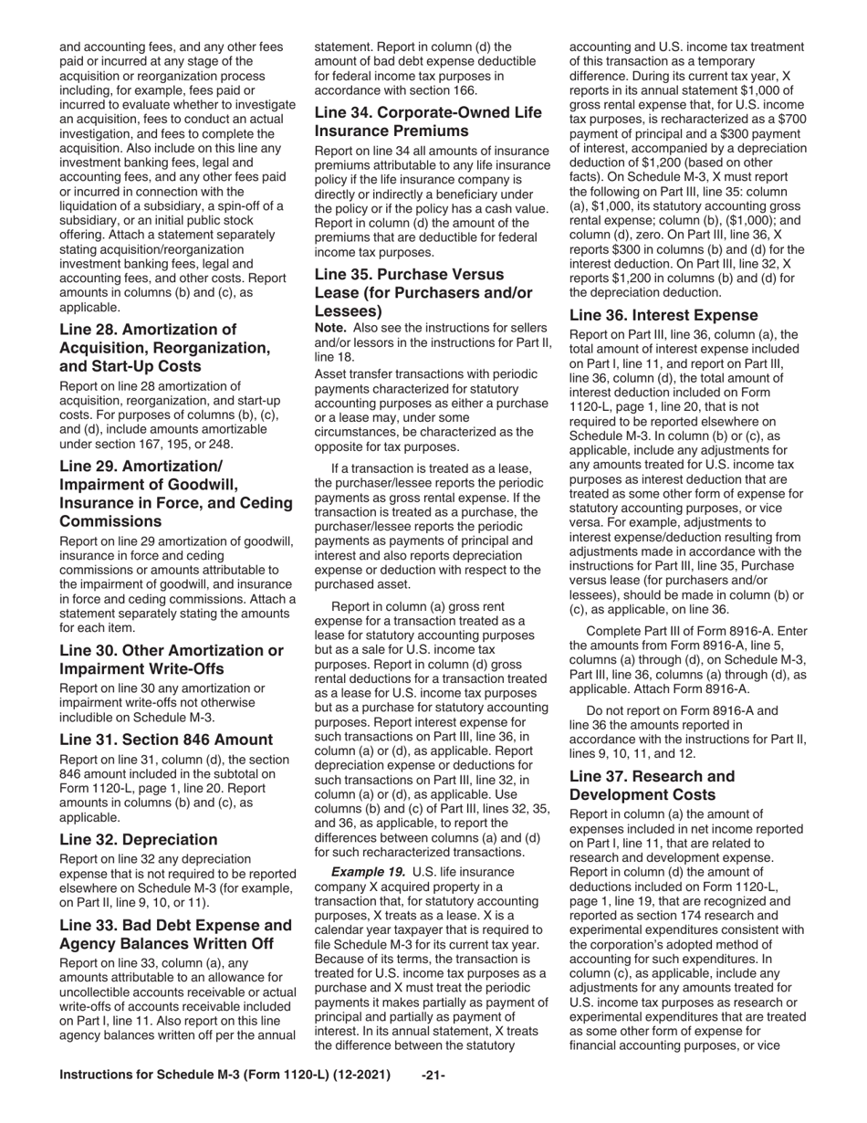 Instructions for IRS Form 1120-L Schedule M-3 Net Income (Loss) Reconciliation for U.S. Life Insurance Companies With Total Assets of $10 Million or More, Page 21
