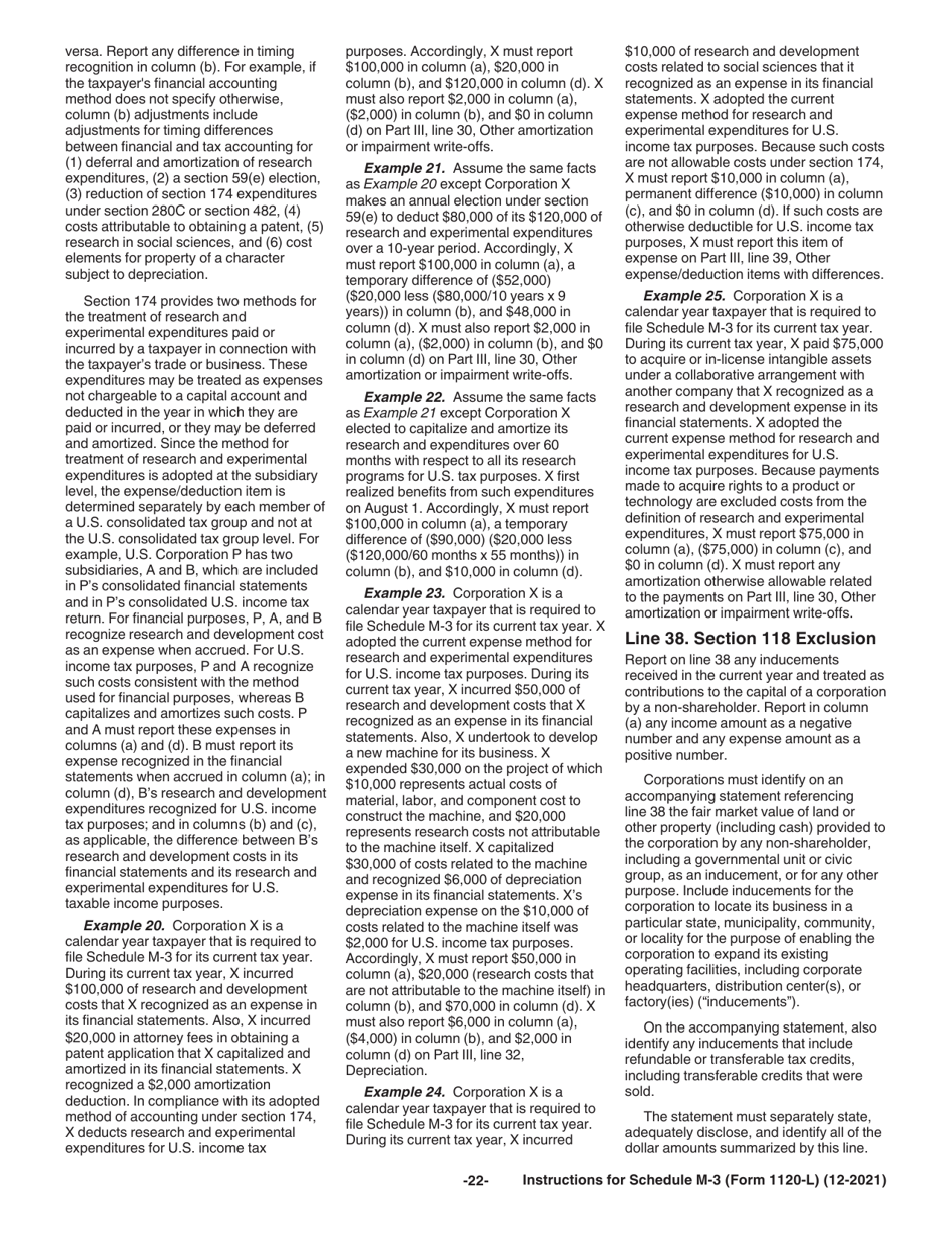 Instructions for IRS Form 1120-L Schedule M-3 Net Income (Loss) Reconciliation for U.S. Life Insurance Companies With Total Assets of $10 Million or More, Page 22