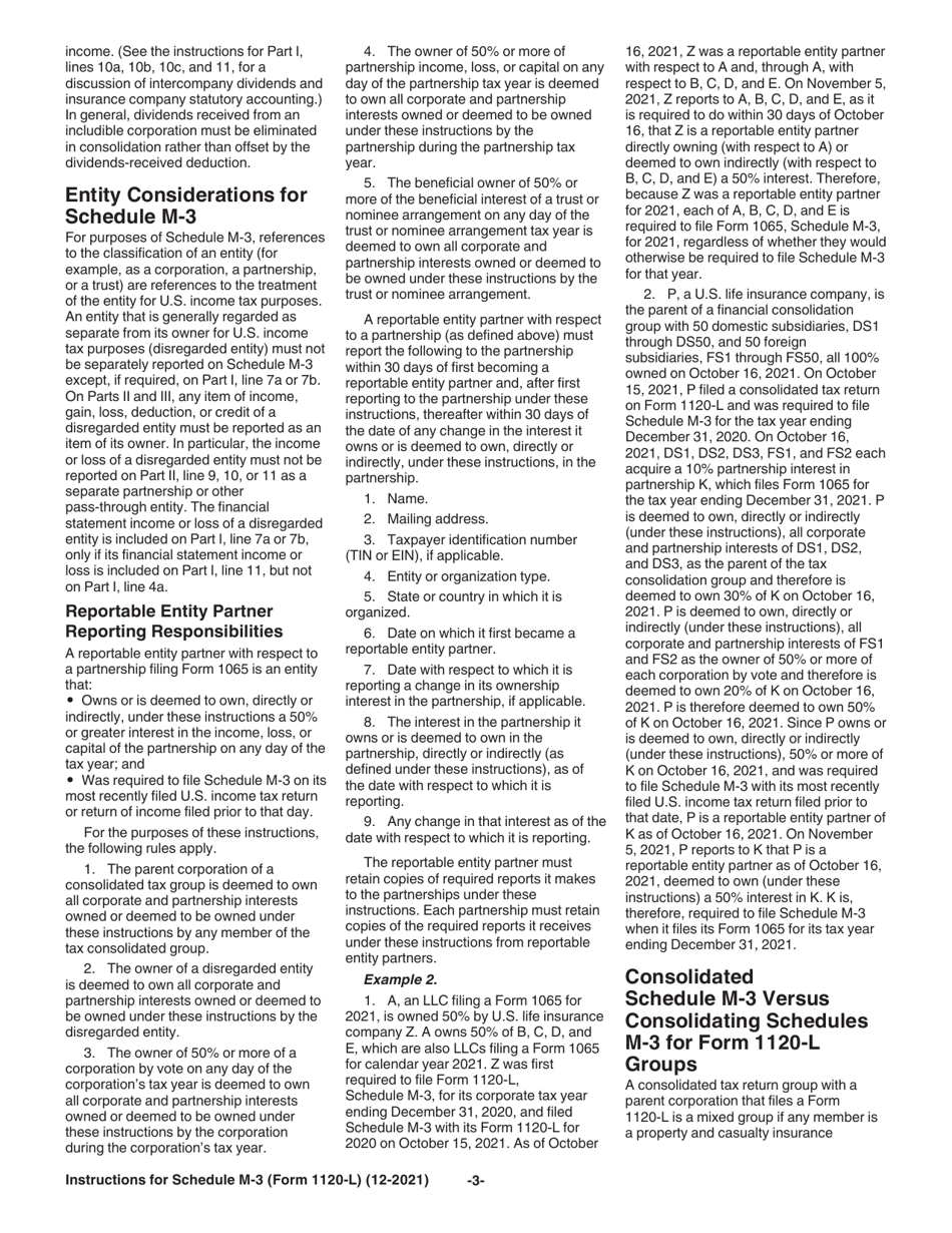 Instructions for IRS Form 1120-L Schedule M-3 Net Income (Loss) Reconciliation for U.S. Life Insurance Companies With Total Assets of $10 Million or More, Page 3