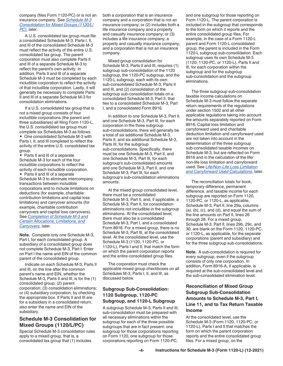 Instructions for IRS Form 1120-L Schedule M-3 Net Income (Loss) Reconciliation for U.S. Life Insurance Companies With Total Assets of $10 Million or More, Page 4