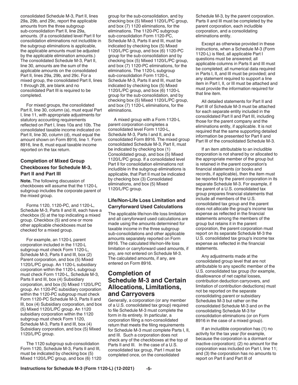 Instructions for IRS Form 1120-L Schedule M-3 Net Income (Loss) Reconciliation for U.S. Life Insurance Companies With Total Assets of $10 Million or More, Page 5