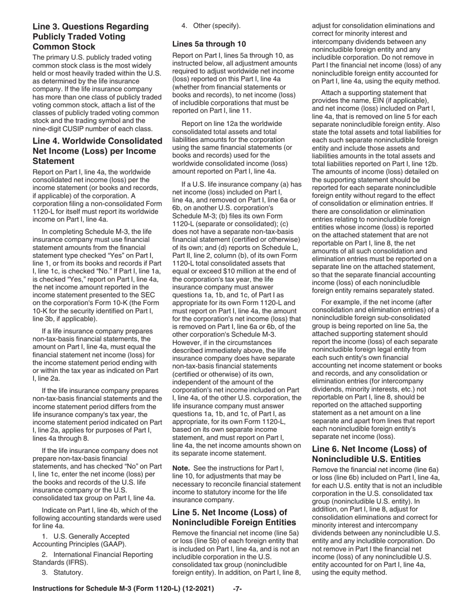 Instructions for IRS Form 1120-L Schedule M-3 Net Income (Loss) Reconciliation for U.S. Life Insurance Companies With Total Assets of $10 Million or More, Page 7