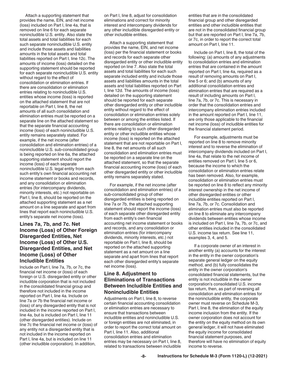 Instructions for IRS Form 1120-L Schedule M-3 Net Income (Loss) Reconciliation for U.S. Life Insurance Companies With Total Assets of $10 Million or More, Page 8