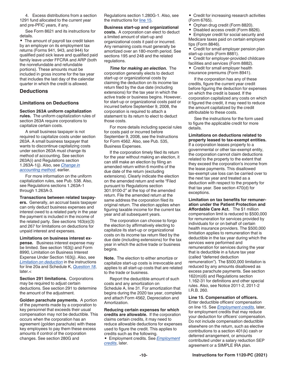 Instructions for IRS Form 1120-PC U.S. Property and Casualty Insurance Company Income Tax Return, Page 10
