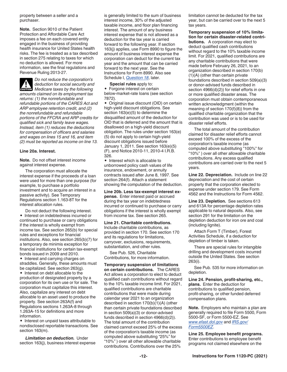 Instructions for IRS Form 1120-PC U.S. Property and Casualty Insurance Company Income Tax Return, Page 12