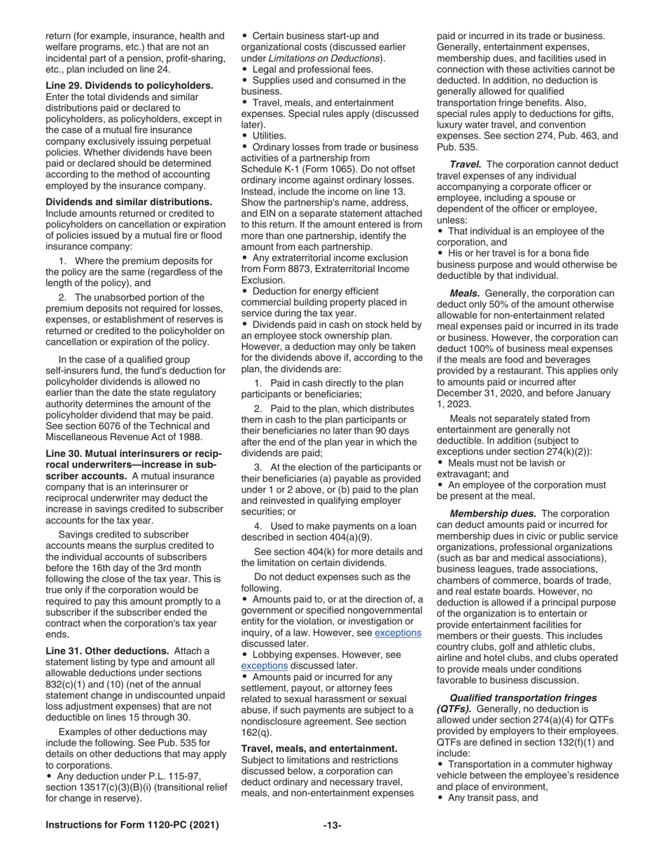 Instructions for IRS Form 1120-PC U.S. Property and Casualty Insurance Company Income Tax Return, Page 13