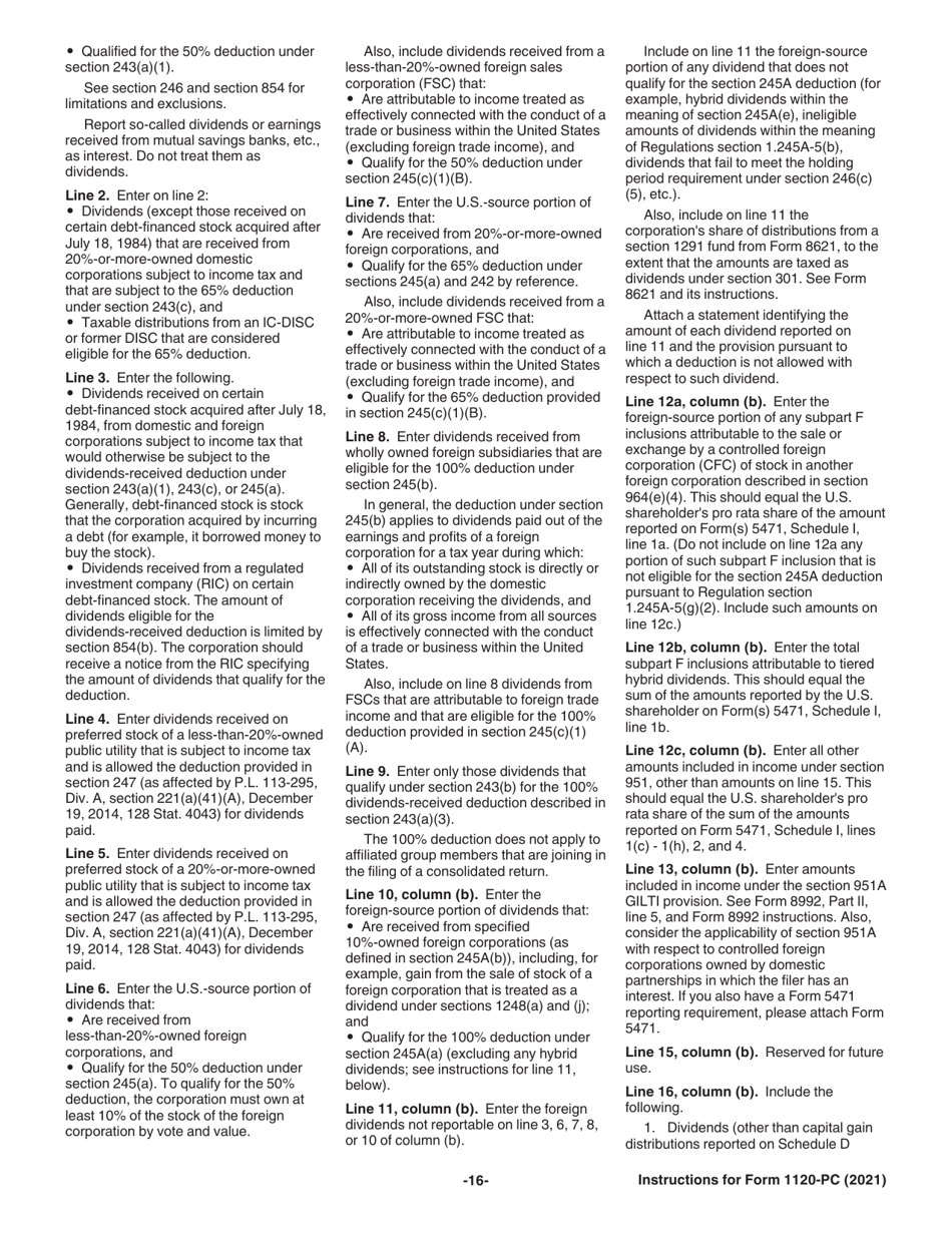 Instructions for IRS Form 1120-PC U.S. Property and Casualty Insurance Company Income Tax Return, Page 16