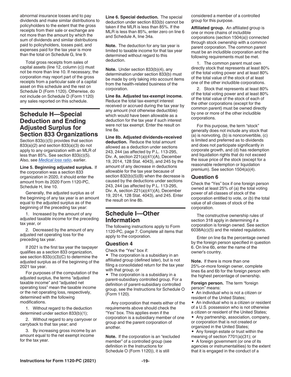 Instructions for IRS Form 1120-PC U.S. Property and Casualty Insurance Company Income Tax Return, Page 19
