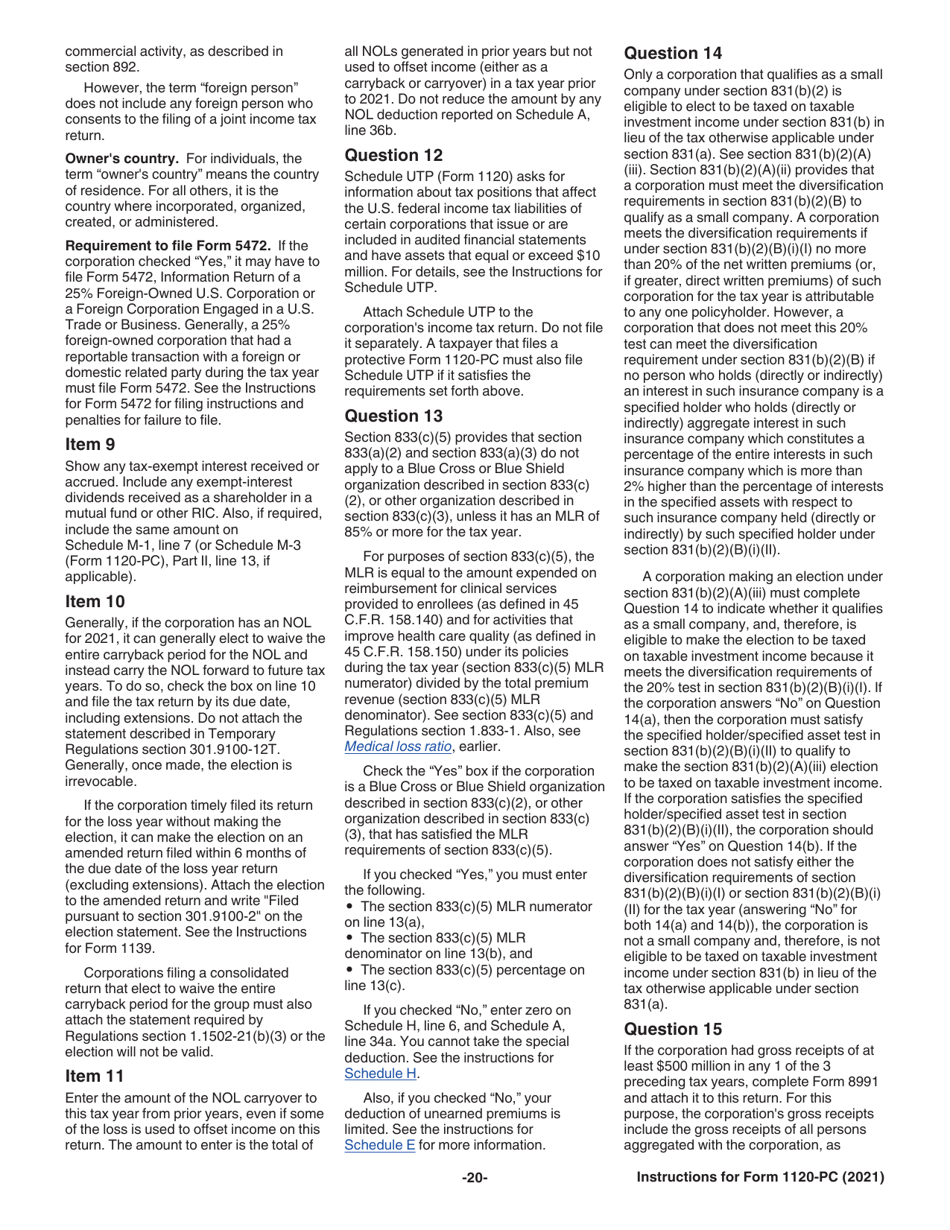 Instructions for IRS Form 1120-PC U.S. Property and Casualty Insurance Company Income Tax Return, Page 20