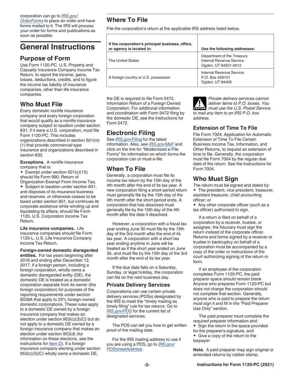 Instructions for IRS Form 1120-PC U.S. Property and Casualty Insurance Company Income Tax Return, Page 2