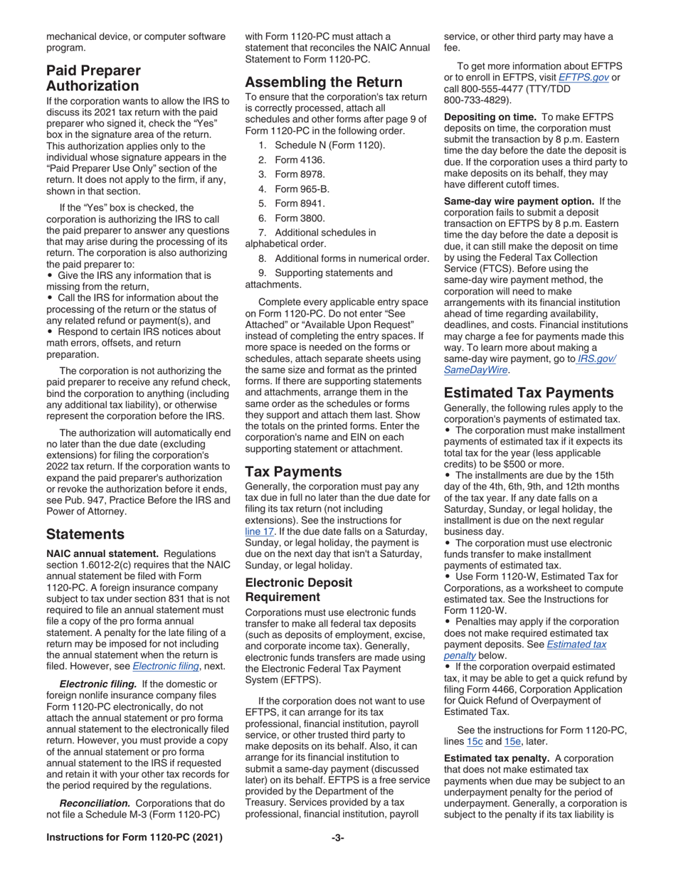 Instructions for IRS Form 1120-PC U.S. Property and Casualty Insurance Company Income Tax Return, Page 3