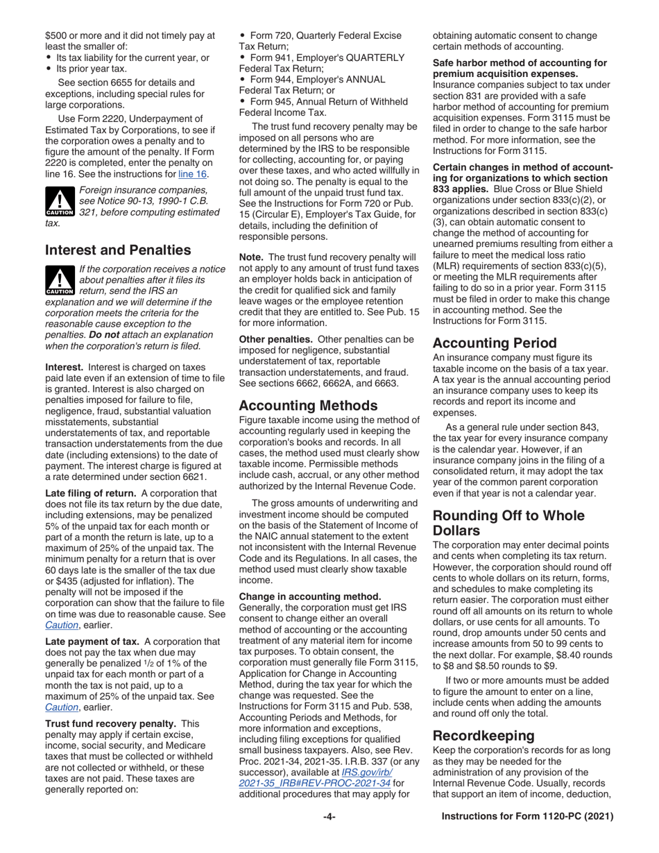 Instructions for IRS Form 1120-PC U.S. Property and Casualty Insurance Company Income Tax Return, Page 4