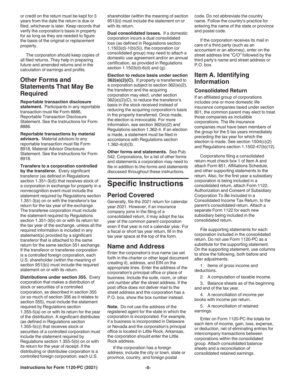 Instructions for IRS Form 1120-PC U.S. Property and Casualty Insurance Company Income Tax Return, Page 5