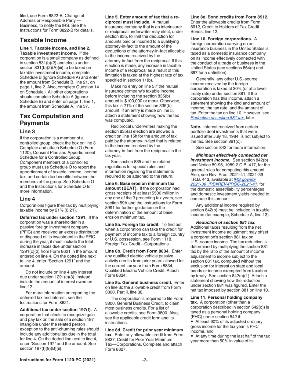 Instructions for IRS Form 1120-PC U.S. Property and Casualty Insurance Company Income Tax Return, Page 7