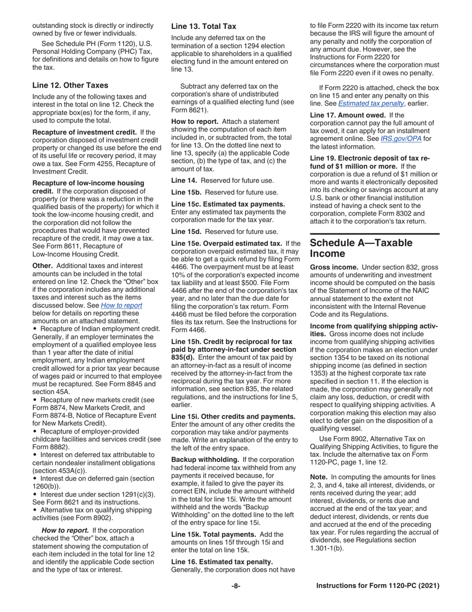 Instructions for IRS Form 1120-PC U.S. Property and Casualty Insurance Company Income Tax Return, Page 8