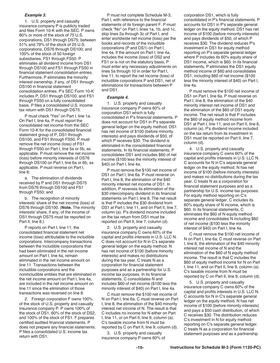 Instructions for IRS Form 1120-PC Schedule M-3 Net Income (Loss) Reconciliation for U.S. Property and Casualty Insurance Companies With Total Assets of $10 Million or More, Page 10