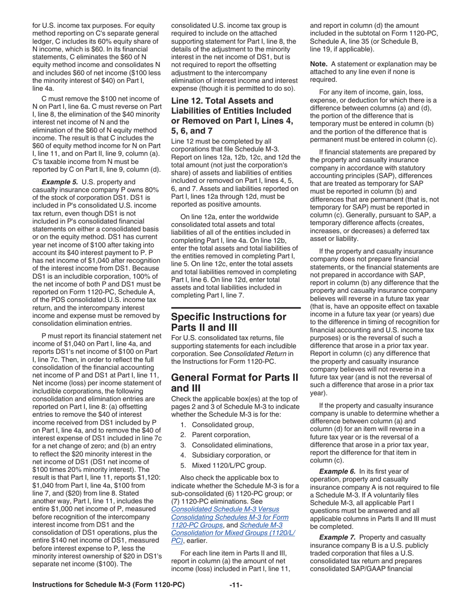 Instructions for IRS Form 1120-PC Schedule M-3 Net Income (Loss) Reconciliation for U.S. Property and Casualty Insurance Companies With Total Assets of $10 Million or More, Page 11