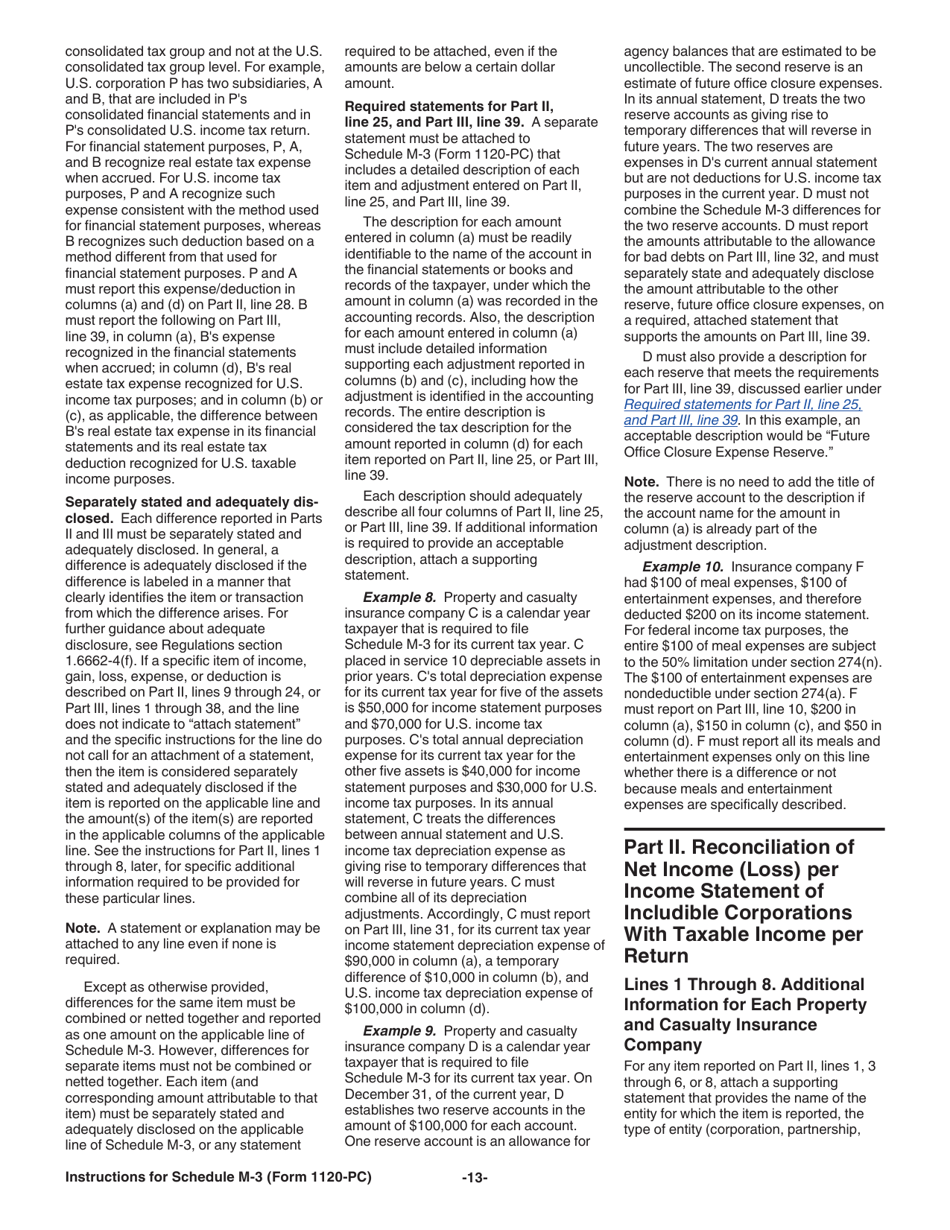 Instructions for IRS Form 1120-PC Schedule M-3 Net Income (Loss) Reconciliation for U.S. Property and Casualty Insurance Companies With Total Assets of $10 Million or More, Page 13