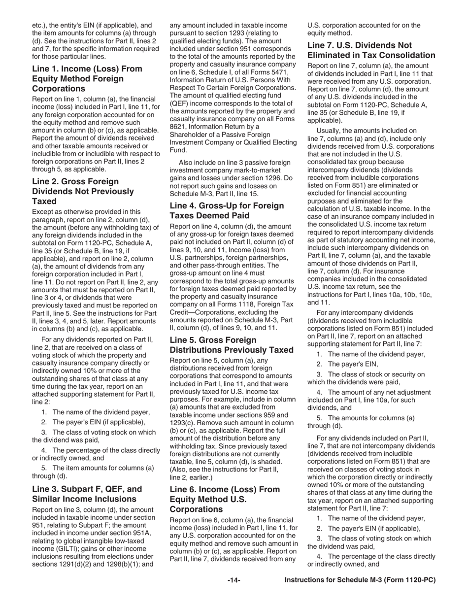 Instructions for IRS Form 1120-PC Schedule M-3 Net Income (Loss) Reconciliation for U.S. Property and Casualty Insurance Companies With Total Assets of $10 Million or More, Page 14