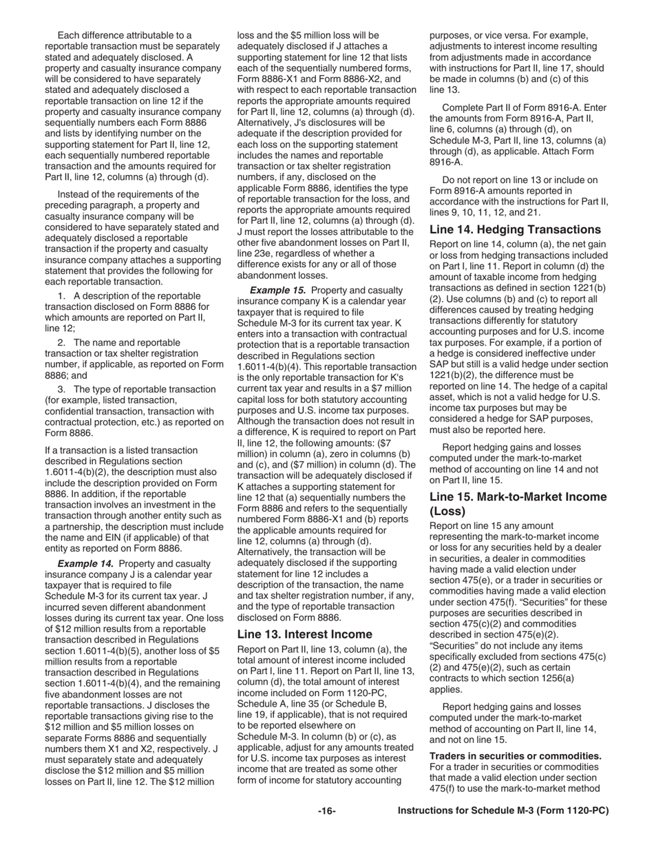 Instructions for IRS Form 1120-PC Schedule M-3 Net Income (Loss) Reconciliation for U.S. Property and Casualty Insurance Companies With Total Assets of $10 Million or More, Page 16