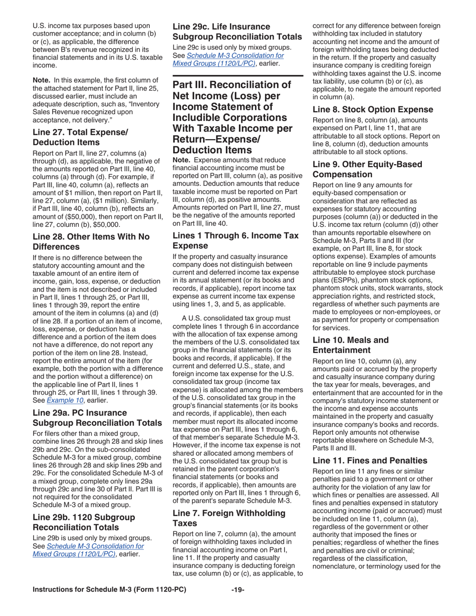 Instructions for IRS Form 1120-PC Schedule M-3 Net Income (Loss) Reconciliation for U.S. Property and Casualty Insurance Companies With Total Assets of $10 Million or More, Page 19