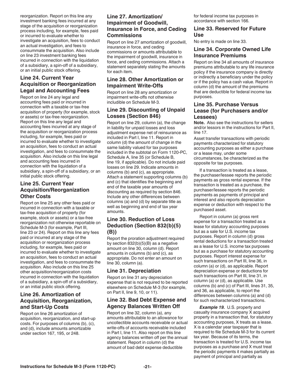 Instructions for IRS Form 1120-PC Schedule M-3 Net Income (Loss) Reconciliation for U.S. Property and Casualty Insurance Companies With Total Assets of $10 Million or More, Page 21